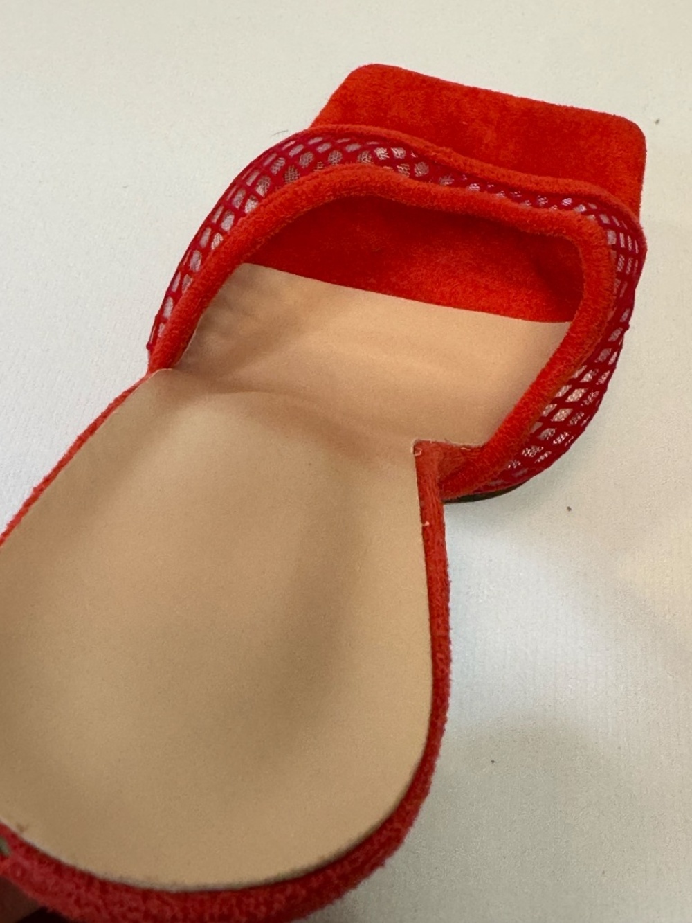 Red Mesh Mule Heels 7.5/8 Open Toe Stiletto Slide Sandals Statement Heels EU38 - Picture 7 of 11